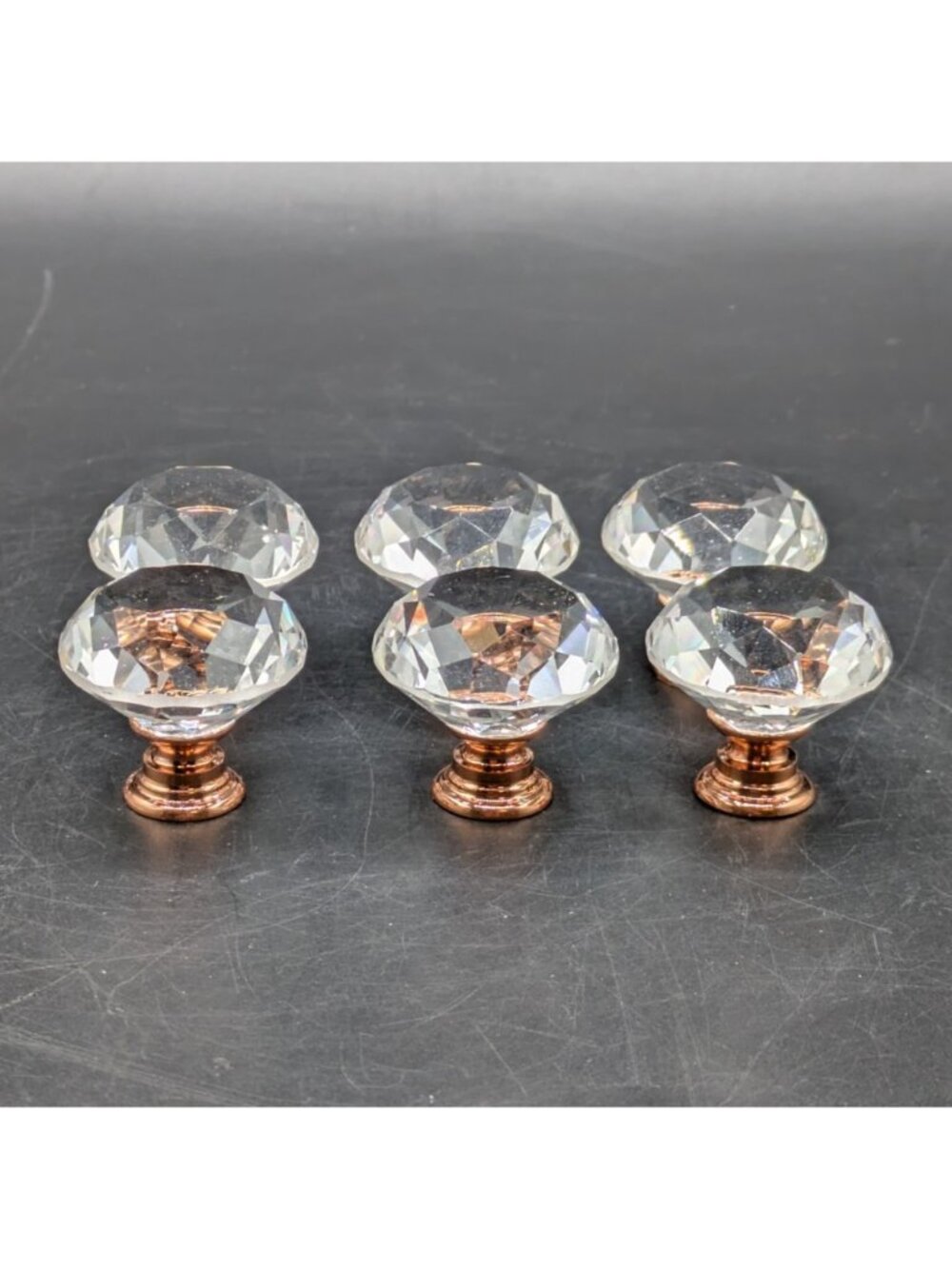 Rose Gold and Faceted Crystal Cabinet Knobs Round Drawer Pulls Set of 6